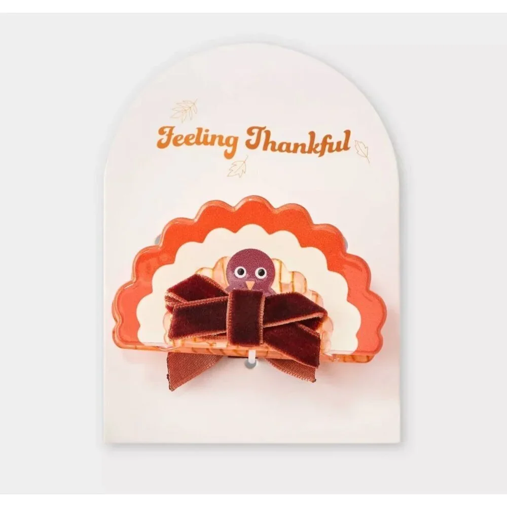 Target Thanksgiving Turkey Claw Hair Clip Velvet Brown Ribbon Brown/Orange